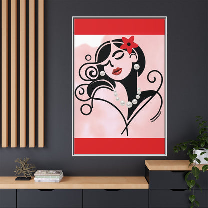 Pearls & Curls4 | Scarlet Kiss - Framed Matte Canvas Art (black or white frame)