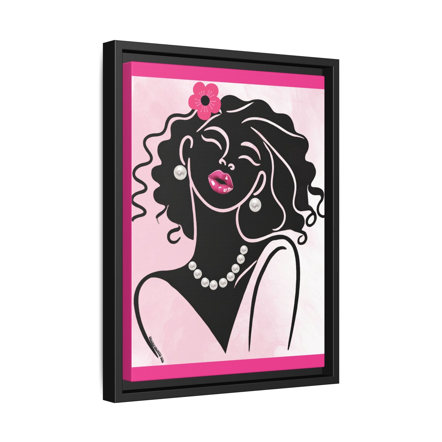 Pearls & Curls2 | Pink Pout - Framed Matte Canvas Art (black or white frame)