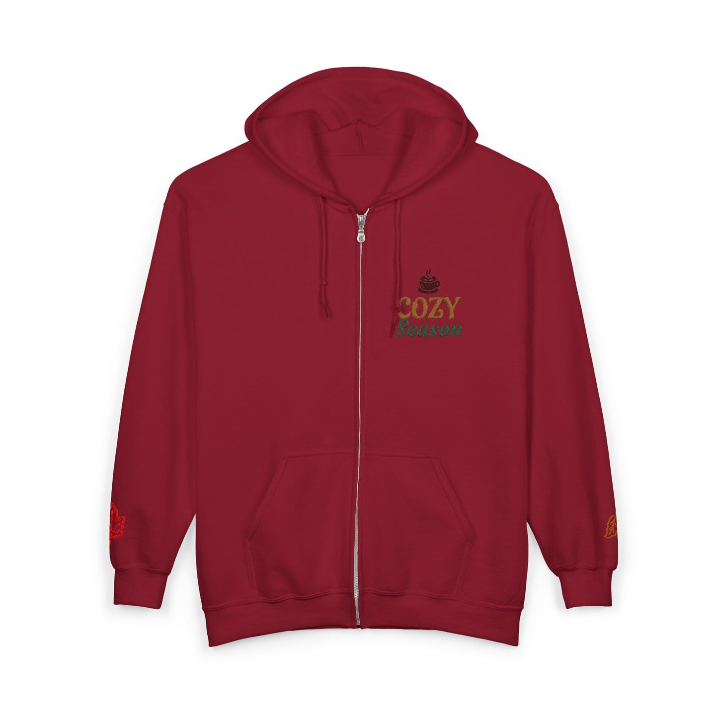 Harvest Haze | 'Cozy Season' Zip Hoodie — Autumn Coffee & Leaves Full-Zip Sweatshirt