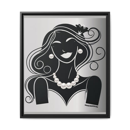 Pearls & Curls1 | Black and White - Framed Matte Canvas Art (black or white frame)