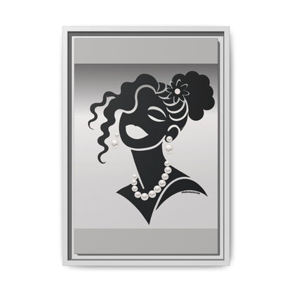Pearls & Curls5 | Black and White - Framed Matte Canvas Art (black or white frame)