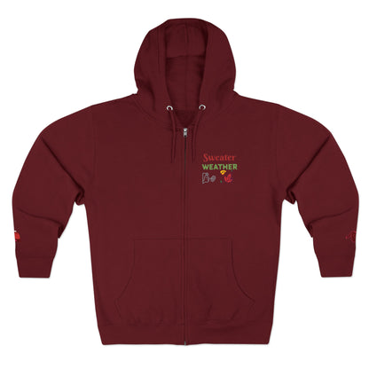 Harvest Haze 6 | 'Sweater Weather' Graphic Icon Zip Hoodie (non-embroidered) — Cozy Fall Hoodie with Autumn Icons, front and back design