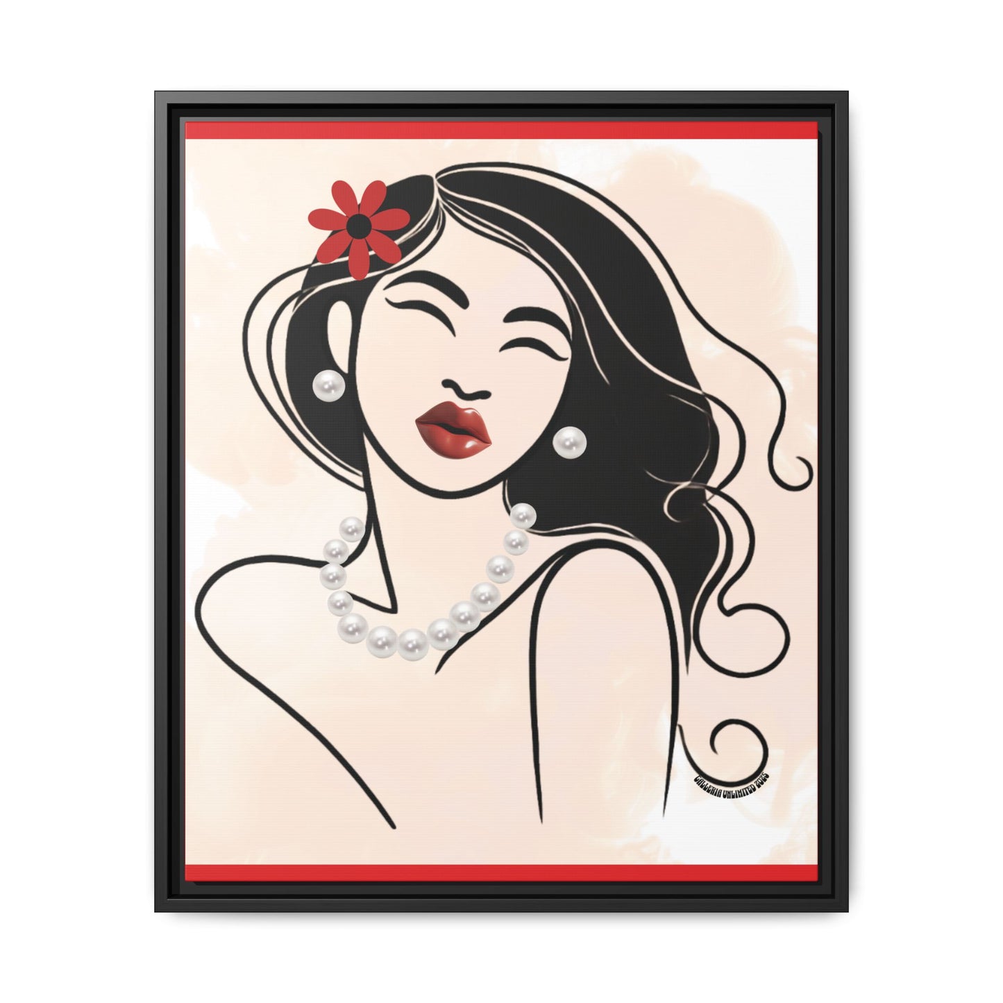 Pearls & Curls3 | Scarlet Kiss - Framed Matte Canvas Art (black or white frame)