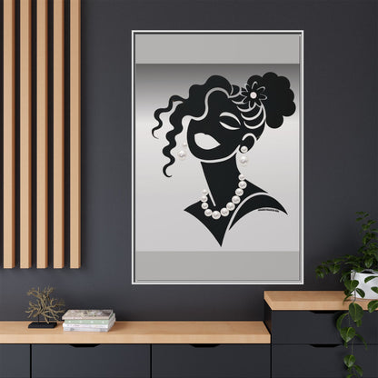 Pearls & Curls5 | Black and White - Framed Matte Canvas Art (black or white frame)