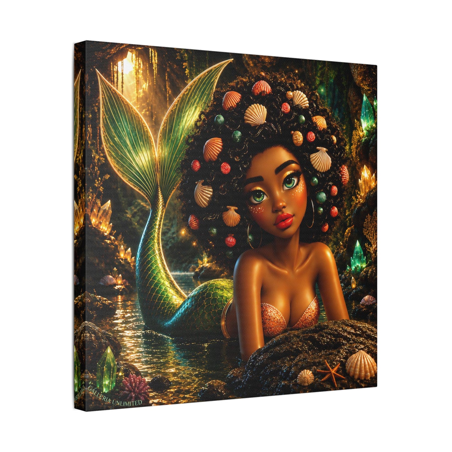 Sirens of the Gilded Sea | Emerald Cavern, Satin Stretched Canvas Print