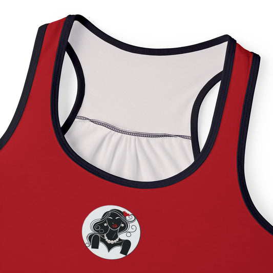Pearls & Curls1 | Dark Red - Ruby Lips Ringer Tank (black or white trim)