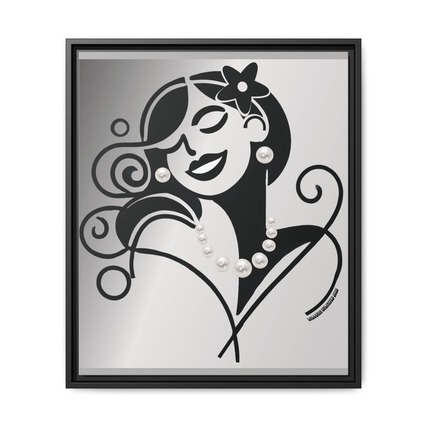 Pearls & Curls4 | Black and White - Framed Matte Canvas Art (black or white frame)