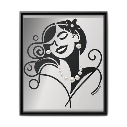 Pearls & Curls4 | Black and White - Framed Matte Canvas Art (black or white frame)