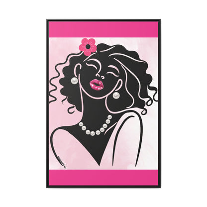 Pearls & Curls2 | Pink Pout - Framed Matte Canvas Art (black or white frame)
