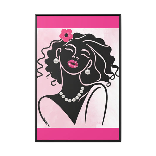 Pearls & Curls2 | Pink Pout - Framed Matte Canvas Art (black or white frame)