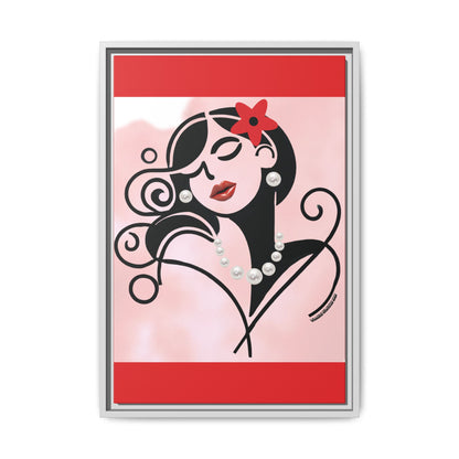 Pearls & Curls4 | Scarlet Kiss - Framed Matte Canvas Art (black or white frame)