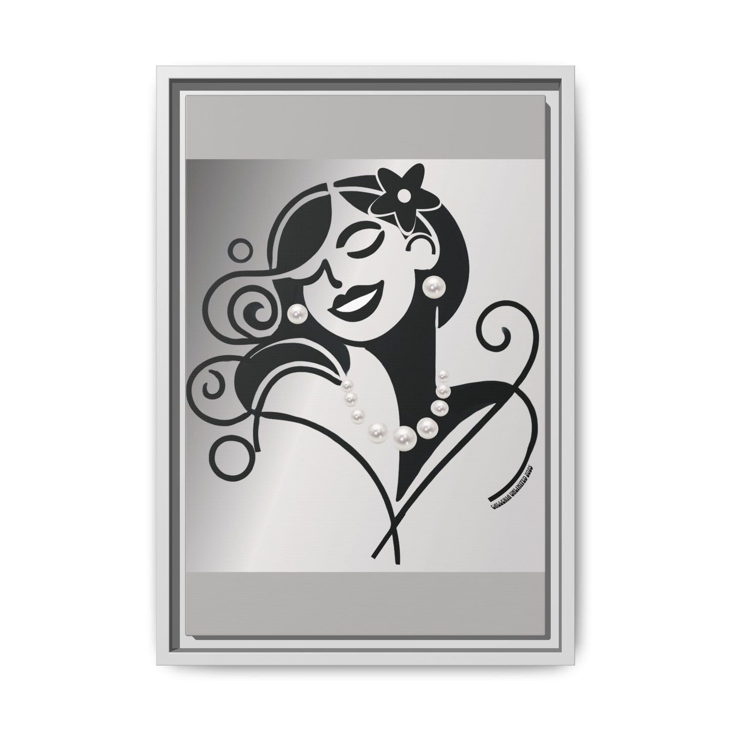 Pearls & Curls4 | Black and White - Framed Matte Canvas Art (black or white frame)