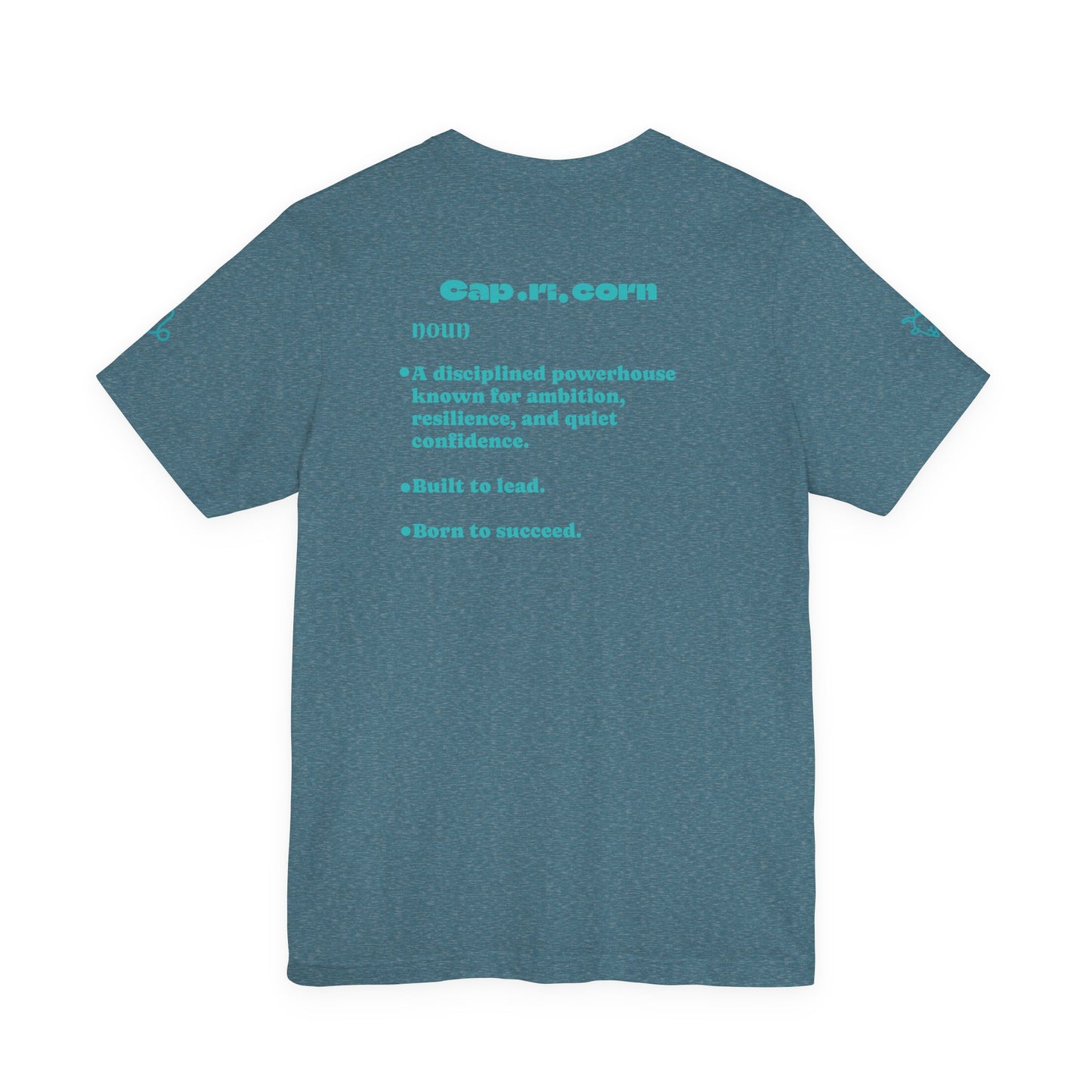 Capricorn | Word Art Graphic Tee2 (turquoise)--"Capricorn" Definition on Back