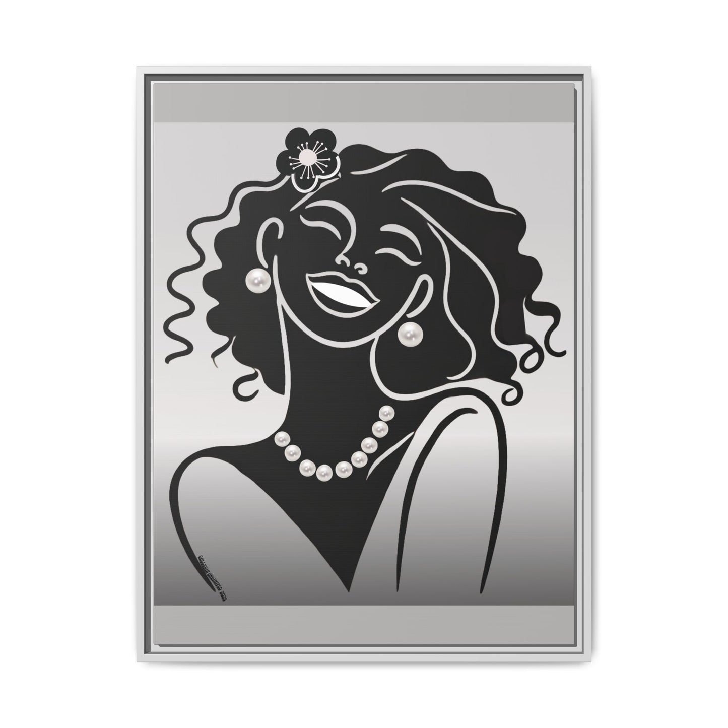 Pearls & Curls2 | Black and White - Framed Matte Canvas Art (black or white frame)
