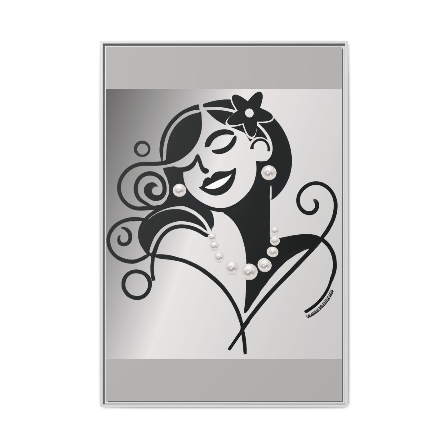 Pearls & Curls4 | Black and White - Framed Matte Canvas Art (black or white frame)