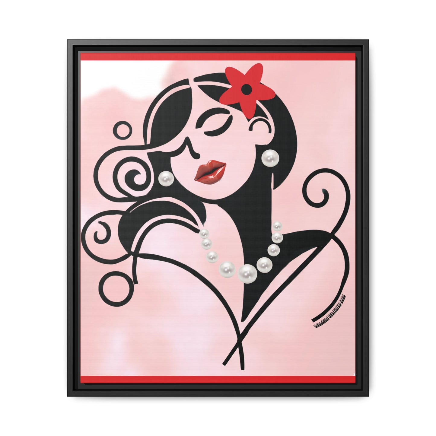 Pearls & Curls4 | Scarlet Kiss - Framed Matte Canvas Art (black or white frame)