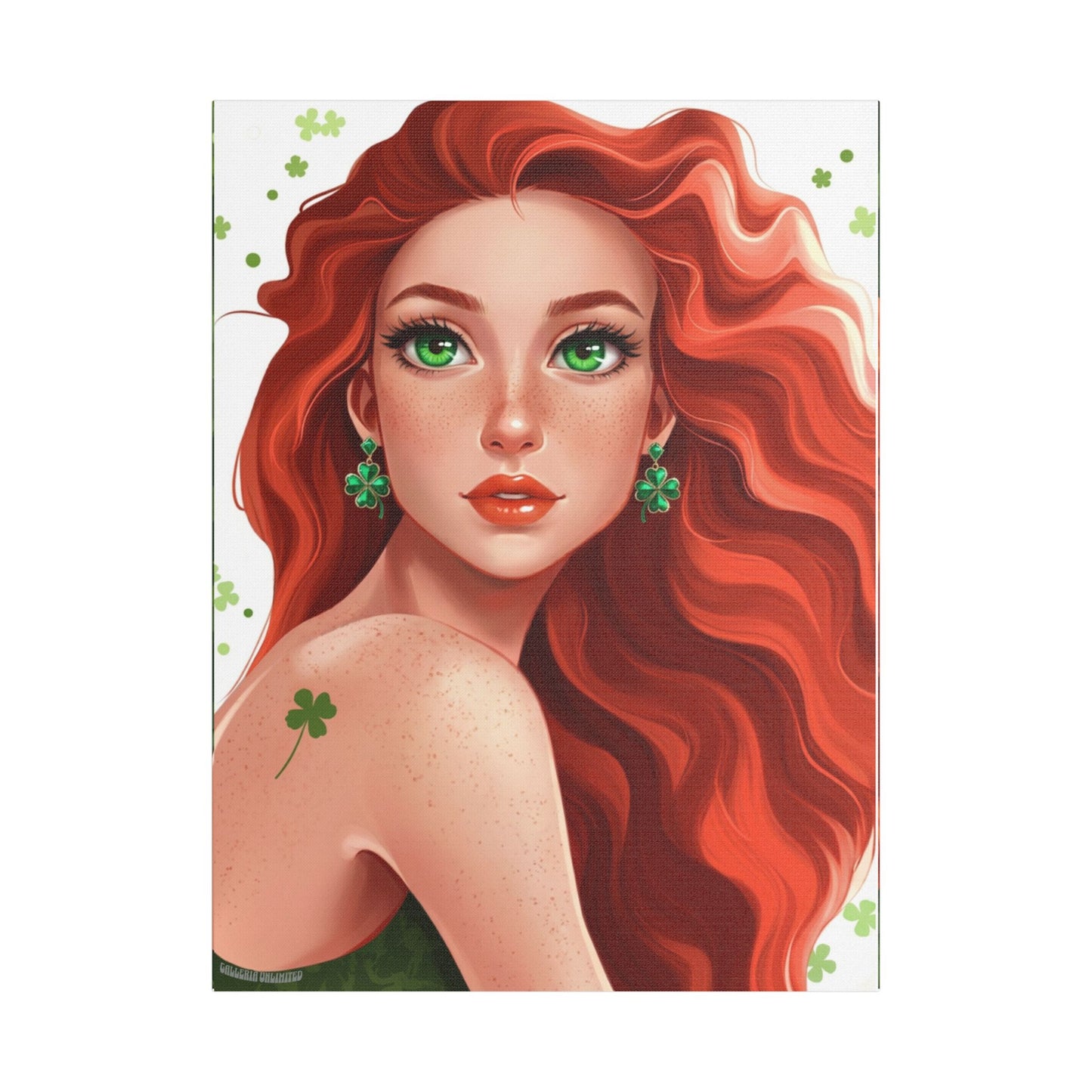 Clovers 2 | Emerald Whisper in White, Stretched Satin Canvas Print