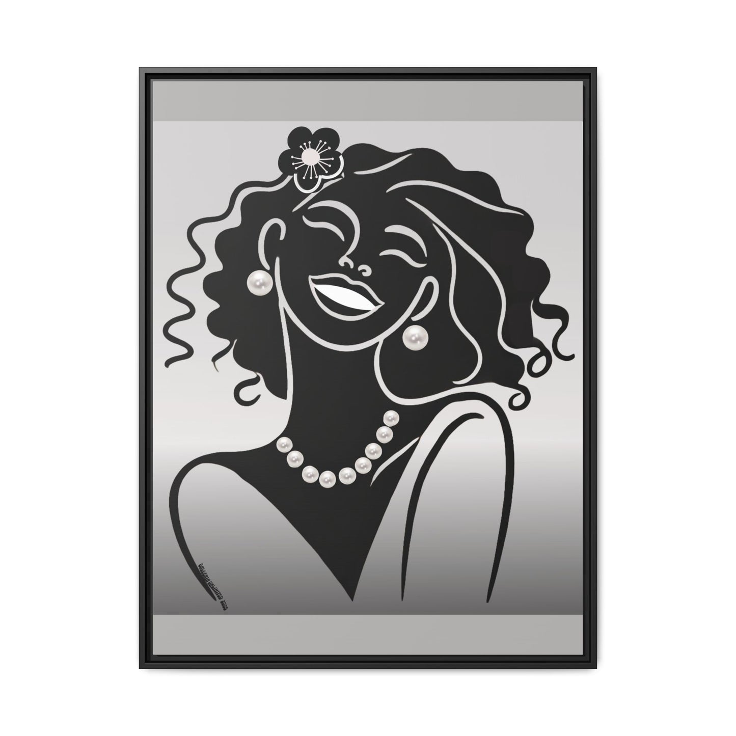 Pearls & Curls2 | Black and White - Framed Matte Canvas Art (black or white frame)
