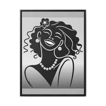 Pearls & Curls2 | Black and White - Framed Matte Canvas Art (black or white frame)