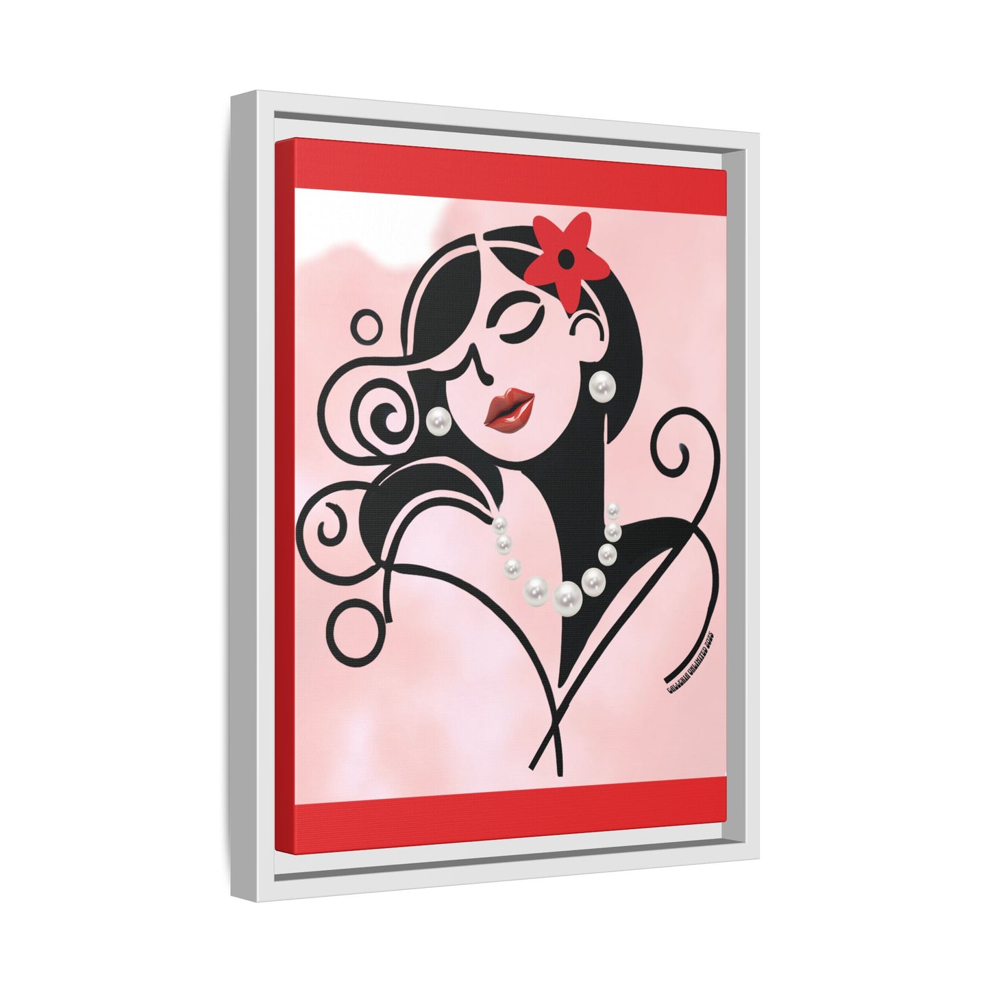 Pearls & Curls4 | Scarlet Kiss - Framed Matte Canvas Art (black or white frame)