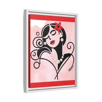 Pearls & Curls4 | Scarlet Kiss - Framed Matte Canvas Art (black or white frame)