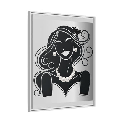 Pearls & Curls 1 | Black and White Framed Matte Canvas Wall Art