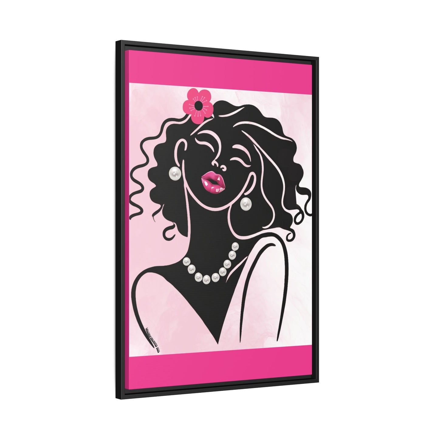 Pearls & Curls2 | Pink Pout - Framed Matte Canvas Art (black or white frame)