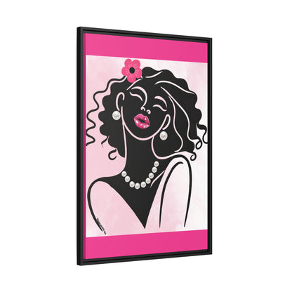 Pearls & Curls2 | Pink Pout - Framed Matte Canvas Art (black or white frame)