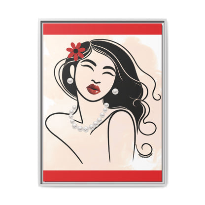 Pearls & Curls3 | Scarlet Kiss - Framed Matte Canvas Art (black or white frame)