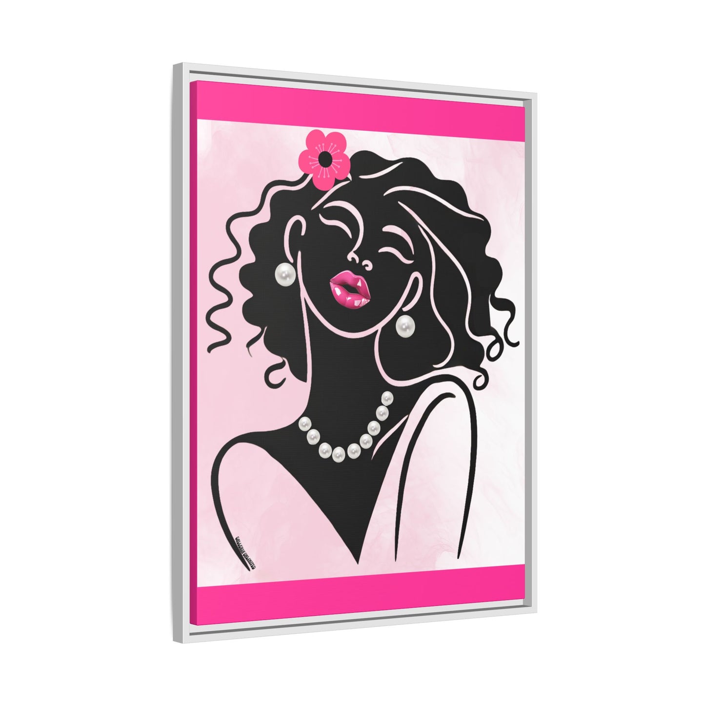 Pearls & Curls 2 | Pink Kiss Framed Matte Canvas Wall Art (black or white frame)