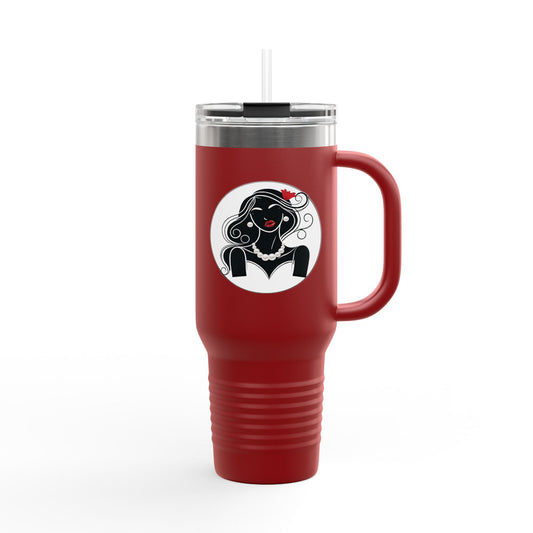 Pearls & Curls1 | Ruby Lips - Insulated Travel Mug, 40oz (black, white, or red)
