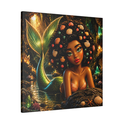 Sirens of the Gilded Sea | Emerald Cavern, Satin Stretched Canvas Print