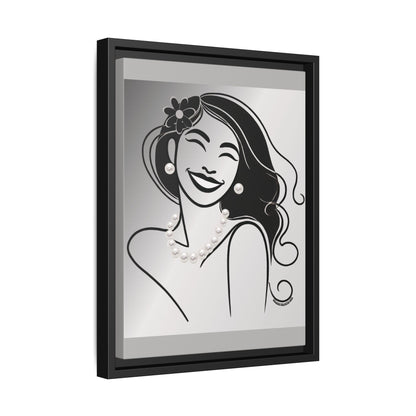 Pearls & Curls3 | Black and White - Framed Matte Canvas Art (black or white frame)