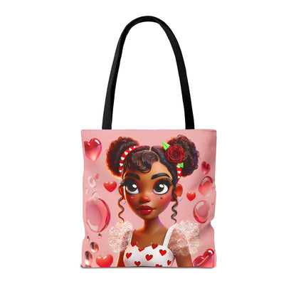 Heartbreaker Girl | Bubble Gum All -Over-Print Two-Tone Tote Bag (multiple strap colors)