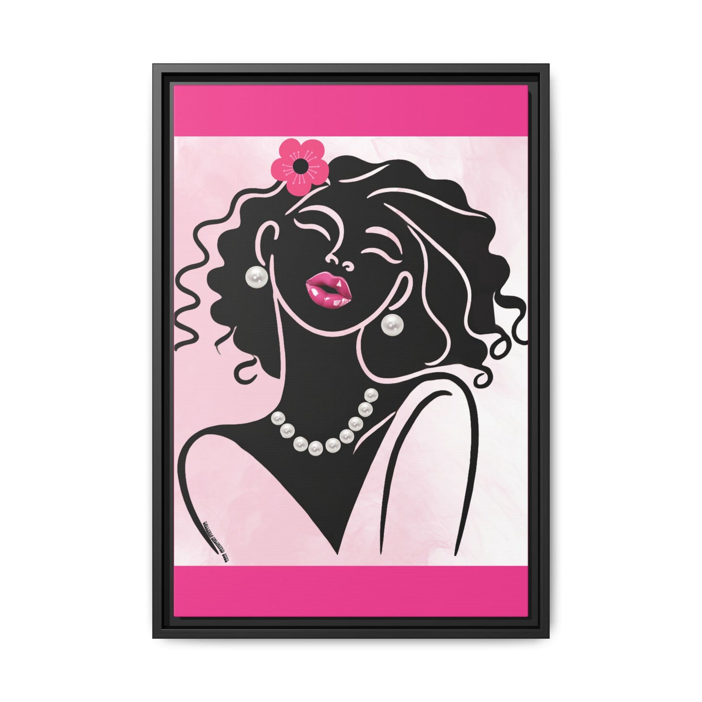 Pearls & Curls2 | Pink Pout - Framed Matte Canvas Art (black or white frame)