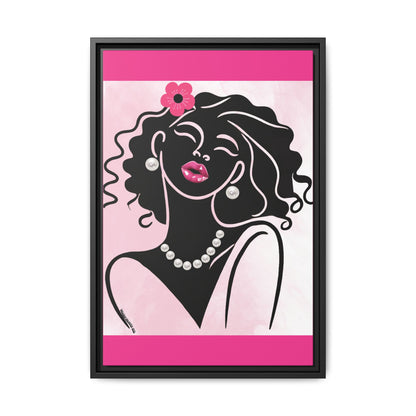 Pearls & Curls2 | Pink Pout - Framed Matte Canvas Art (black or white frame)