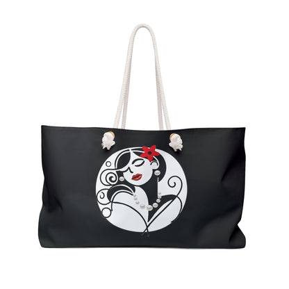 Pearls & Curls 4 | Black Double-Sided Weekender Bag
