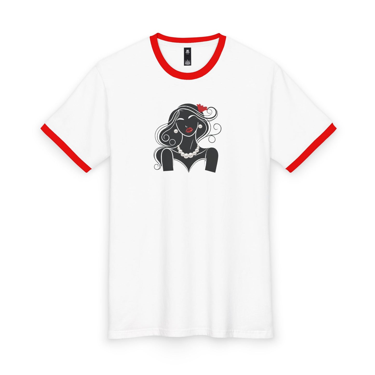 Pearls & Curls 1 | Oversized Ringer Tee (black or red trim)
