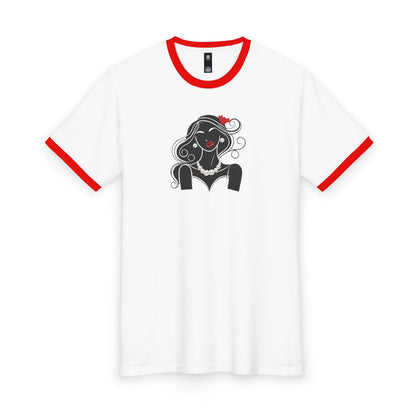 Pearls & Curls 1 | Oversized Ringer Tee (black or red trim)