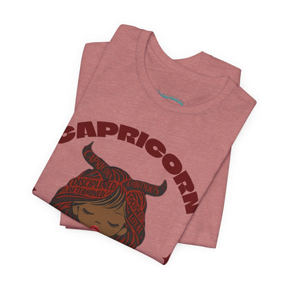 Capricorn | Word Art Graphic Tee (garnet) -- "Capricorn" Definition on Back
