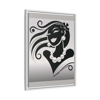 Pearls & Curls6 | Black and White - Framed Matte Canvas Art (black or white frame)