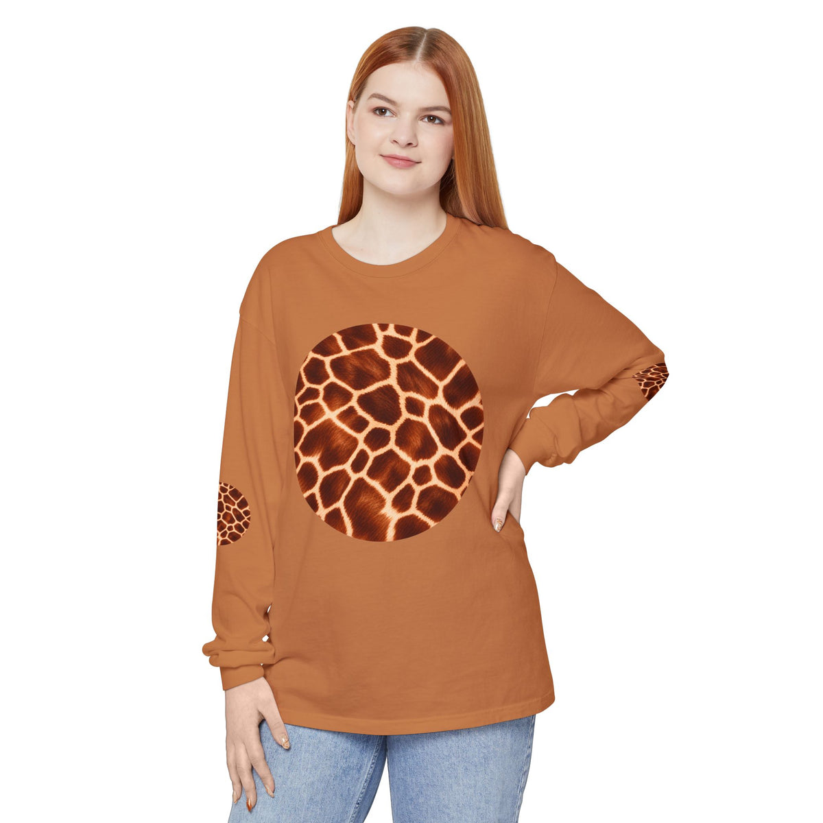 Giraffe | Giraffe Hide Circle Patch Long Sleeve Tee (Elbow Accents), multiple colors