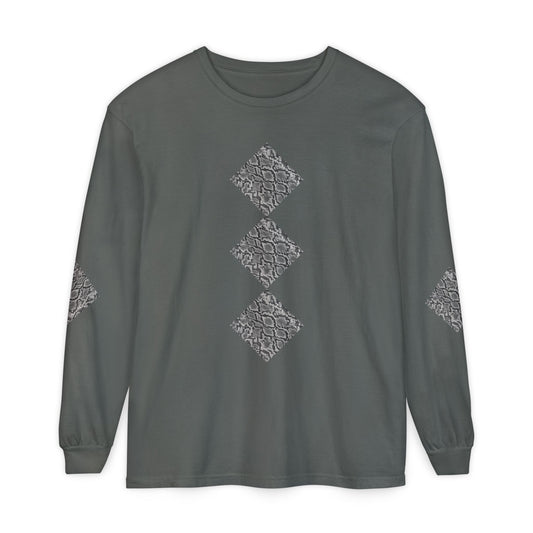 Snake | Grey Snakeskin Circle Patches Long Sleeve T-Shirt (Elbow Accents), multiple shades