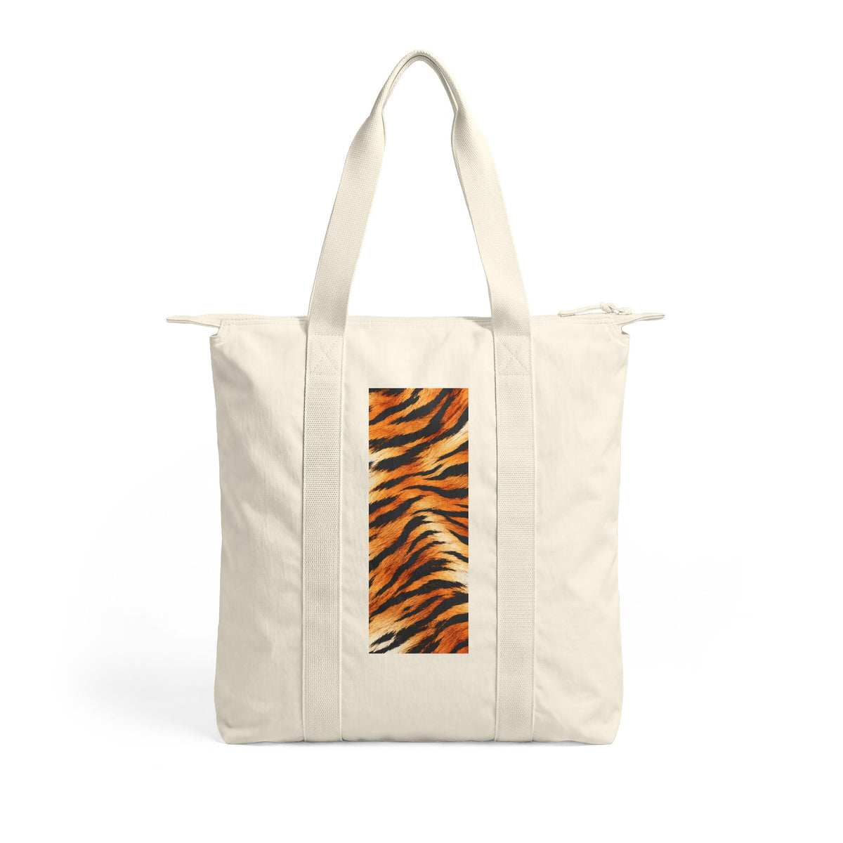 Tiger | Tiger Print Nomad Tote Bag — Zip-Top Carry-All Travel Tote (black or beige)
