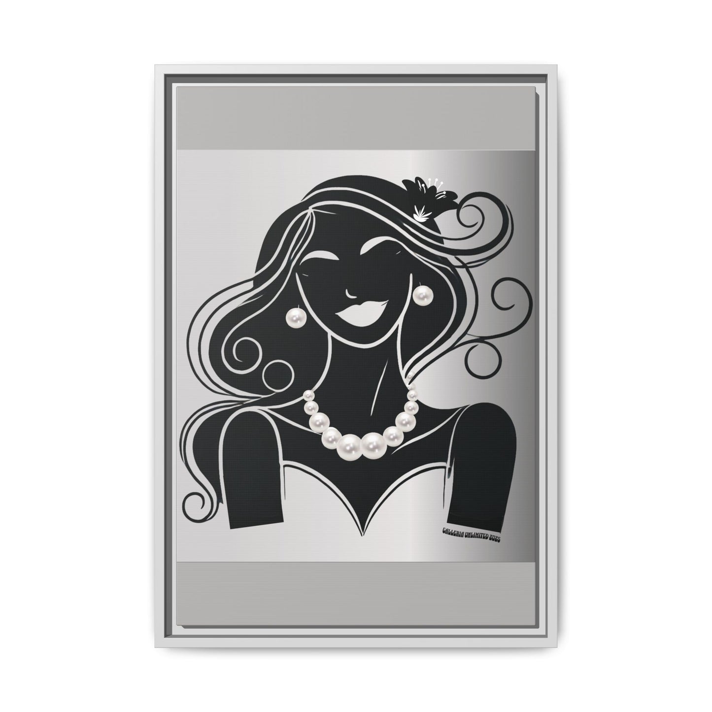 Pearls & Curls1 | Black and White - Framed Matte Canvas Art (black or white frame)
