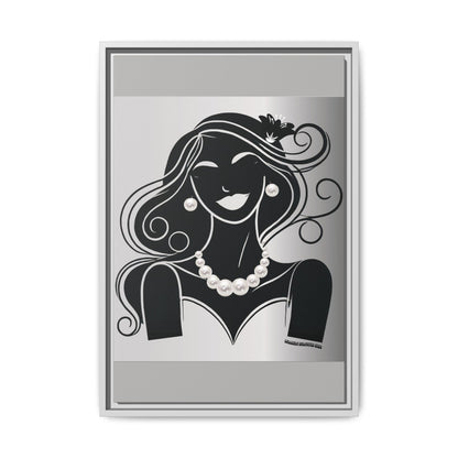 Pearls & Curls1 | Black and White - Framed Matte Canvas Art (black or white frame)