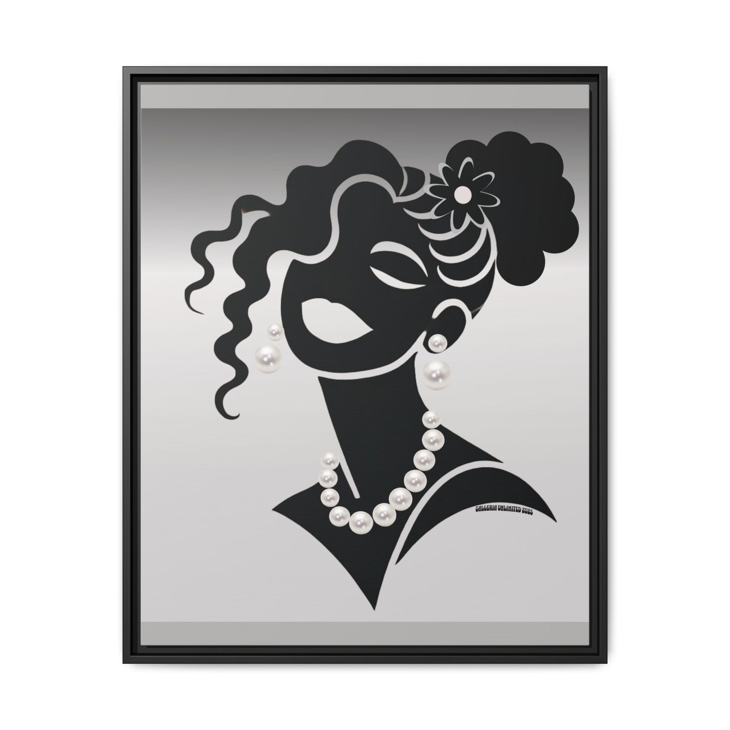 Pearls & Curls5 | Black and White - Framed Matte Canvas Art (black or white frame)