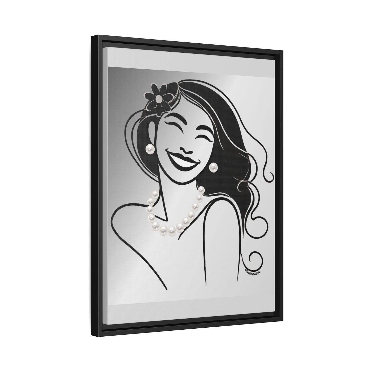 Pearls & Curls 3 | Black and White Framed Matte Canvas Wall Art