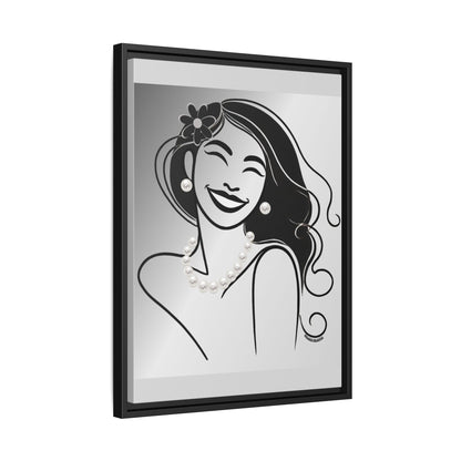 Pearls & Curls 3 | Black and White Framed Matte Canvas Wall Art
