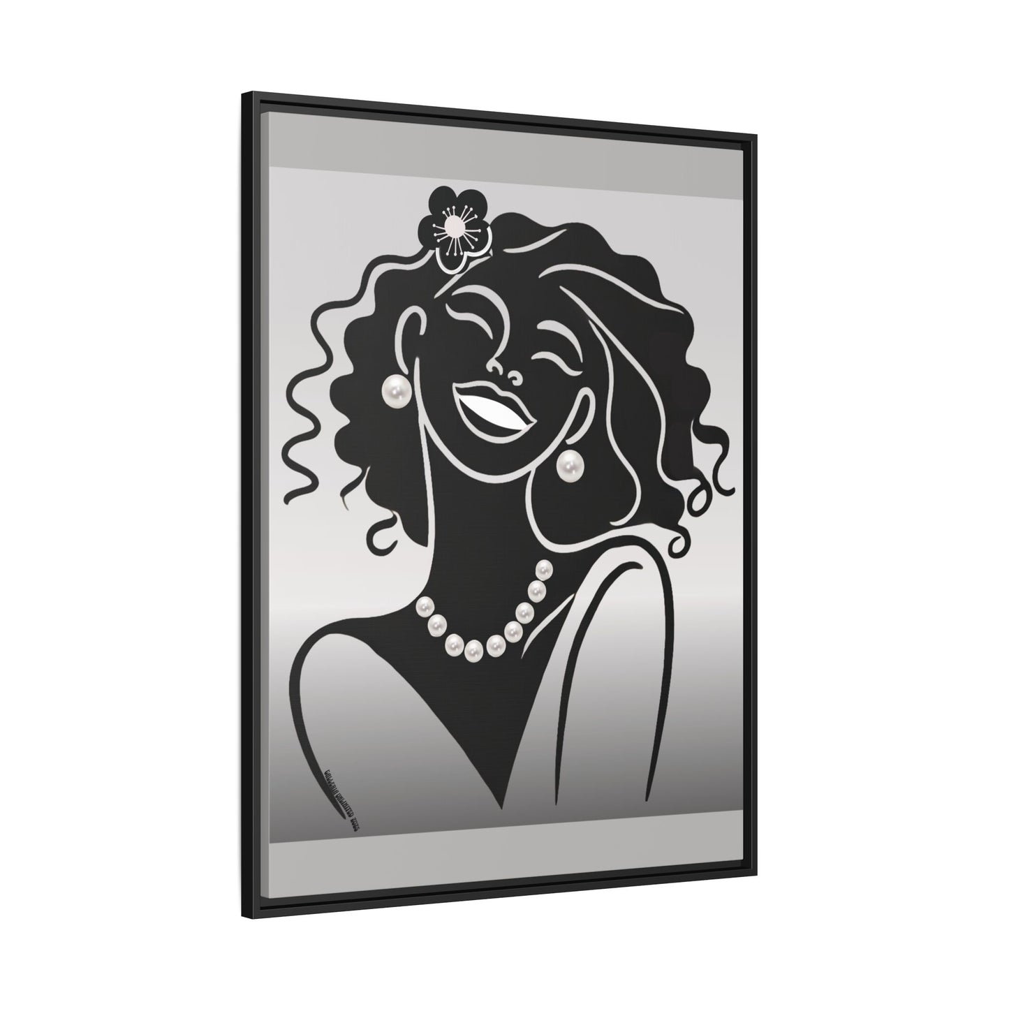 Pearls & Curls2 | Black and White - Framed Matte Canvas Art (black or white frame)